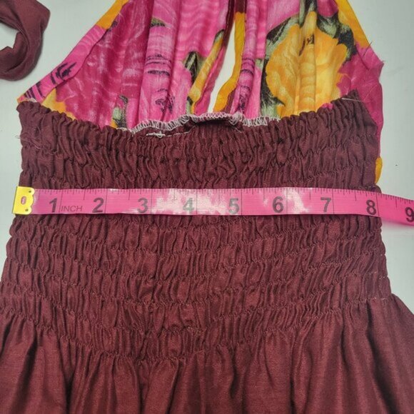 Halter Colorful Dress Summer Halter Dress in Pink Orange and Maroon Floral Print - Picture 8 of 15